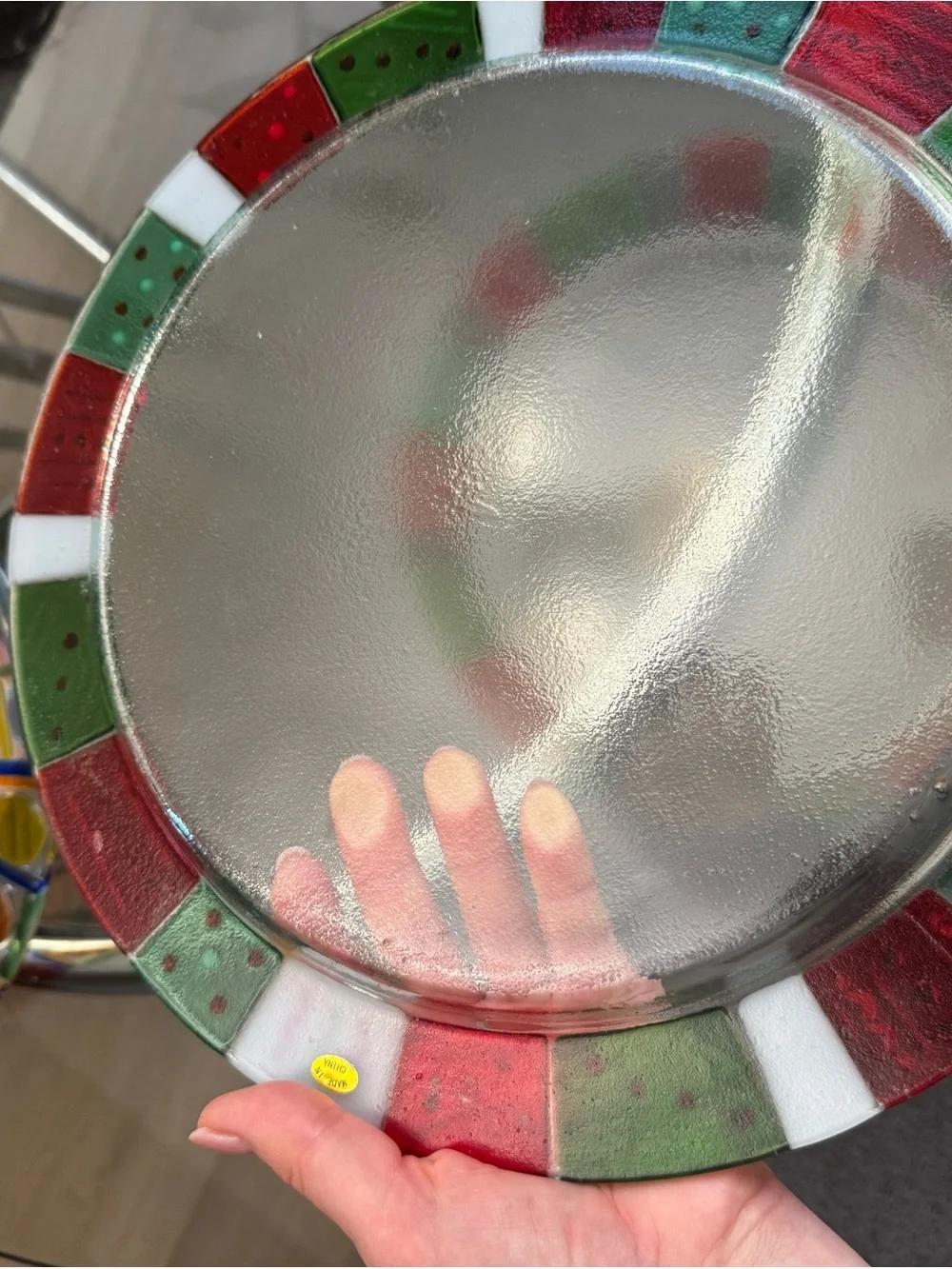 Festive Red Green White Decorative Glass Serving Platter